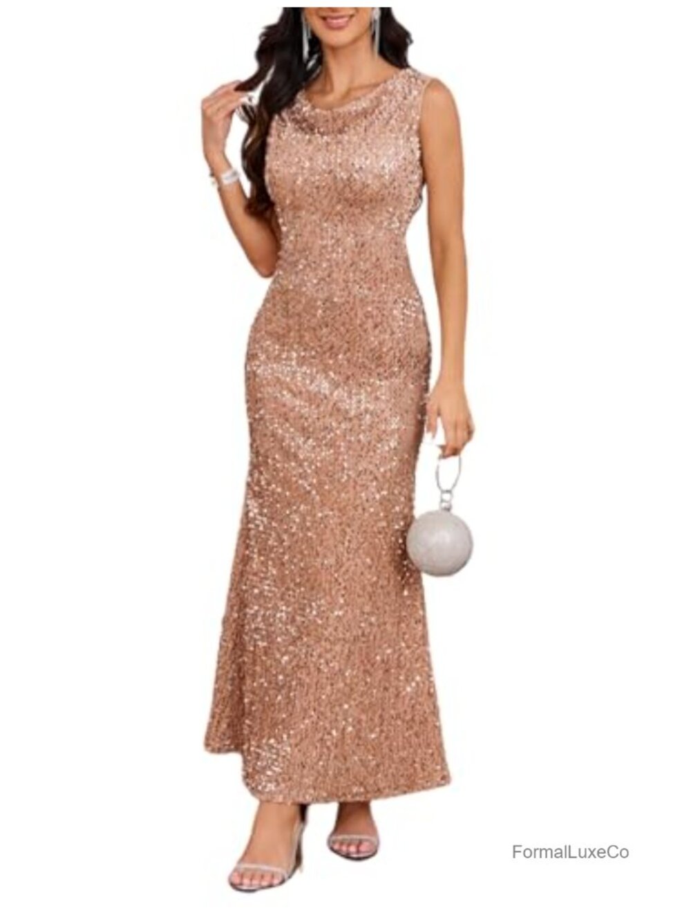 Sequin Cowl Neck Sleeveless Mermaid Evening Maxi Dress